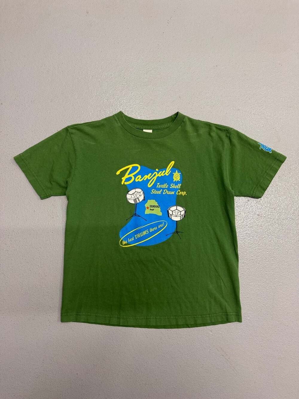 Vintage 90s Green Gap Senegal Banjul Drums Promo Baby Tee